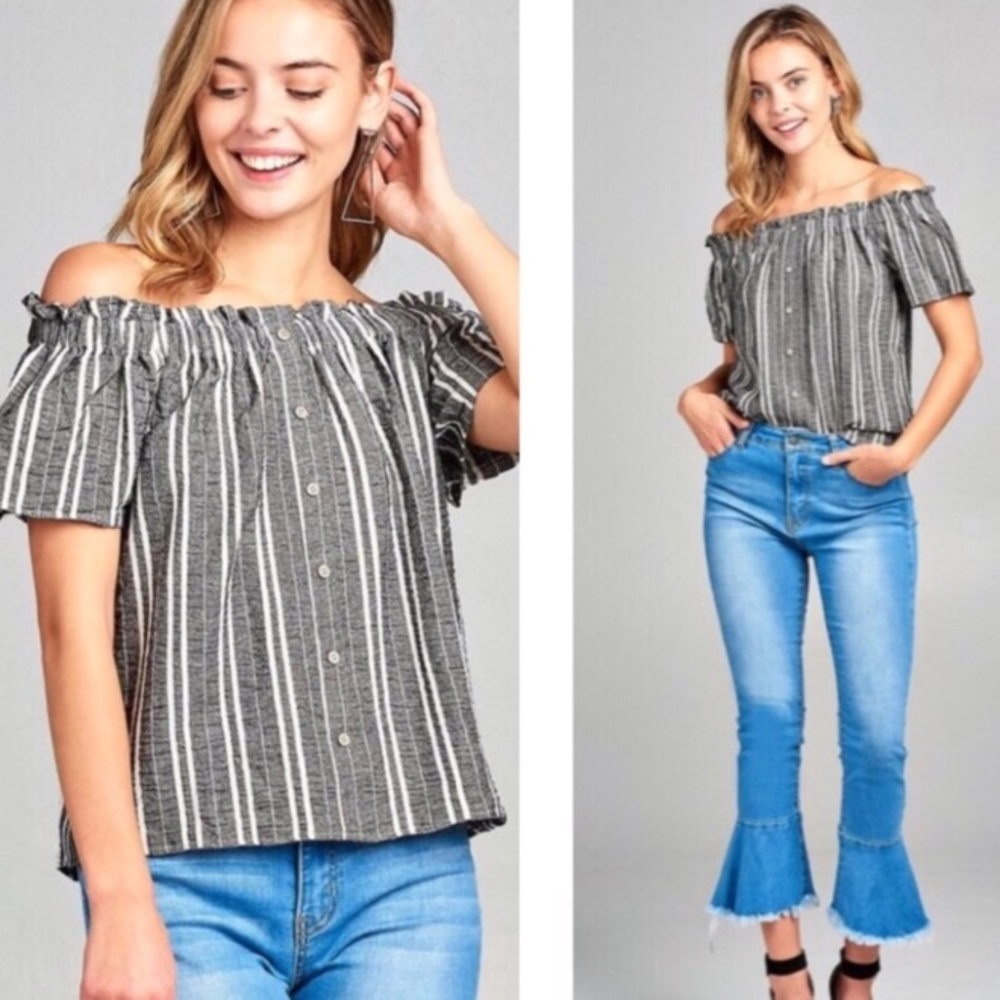 Chic Striped Off Shoulder Top - Picture 3 of 6